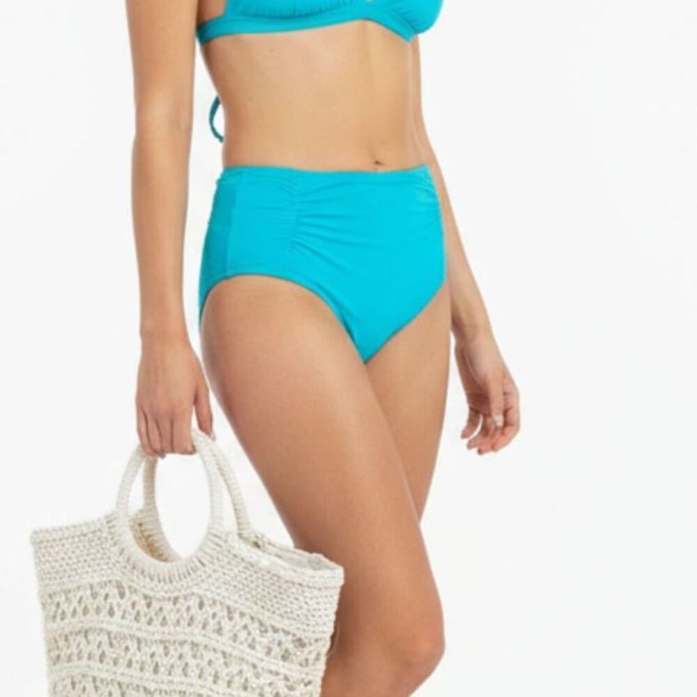 Athleta Blue Swim Shirred Band High Waist 2 Piece Bikini Bottom L